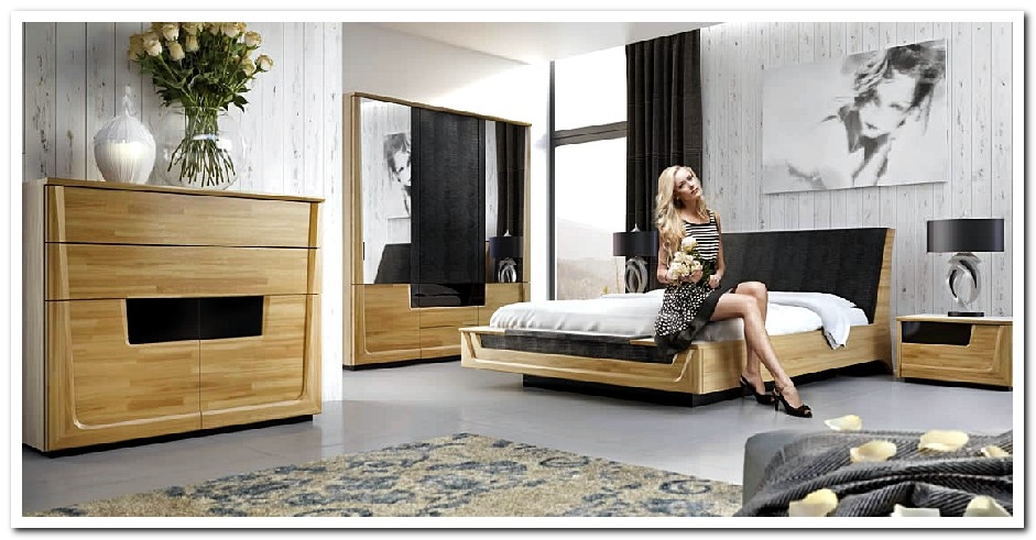 Современная модульная мебель для спальни Maganda польской фабрики Mebin в цвете дуб