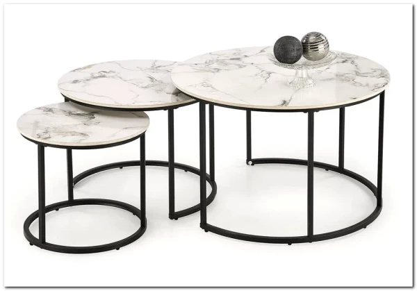 Комплект Halmar GILDA, 3 стола журнальных (белый мрамор/черный) заказать в интернет магазине по цене 20 798 руб. в Самаре
