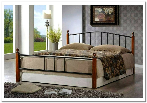 Купить Кровать AT-915 дерево гевея/металл 160*200 (Queen bed), красный дуб/черный с доставкой по России по цене производителя можно в магазине Другая Мебель в Самаре