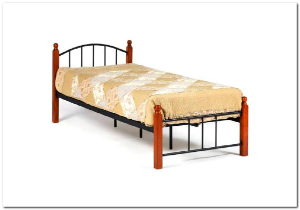 Купить Кровать AT-915 дерево гевея/металл 90*200 (Single bed), красный дуб/черный с доставкой по России по цене производителя можно в магазине Другая Мебель в Самаре