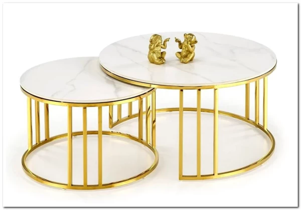 Комплект Halmar MERCURY 3, 2 стола журнальных (белый мрамор/золотой) заказать в интернет магазине по цене 57 327 руб. в Самаре