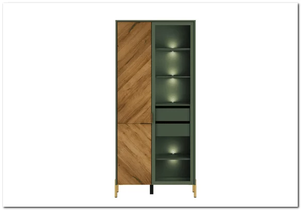 Витрина Siena REG1W1D дымчатый зеленый/дуб вотан BRW заказать в интернет магазине по цене 43 630 руб. в Самаре