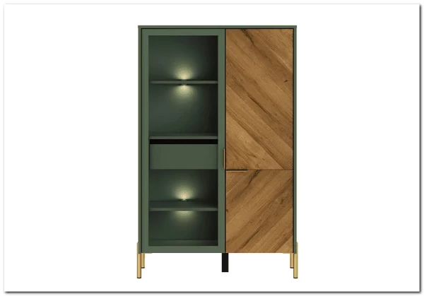Витрина Siena REG1W1D/140 дымчатый зеленый/дуб вотан BRW заказать в интернет магазине по цене 33 980 руб. в Самаре
