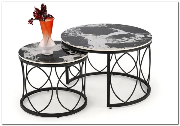 Комплект Halmar ALEXANDRA, 2 стола журнальных (черный мрамор/черный) заказать в интернет магазине по цене 28 214 руб. в Самаре