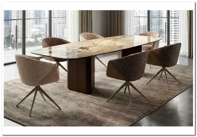 Стол ТЕРРА (TERRA) 240 (360) БЕЖЕВЫЙ МРАМОР TL-331, испанская керамика / Орех, ®DISAUR